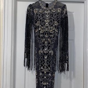 Tassel mini black dress